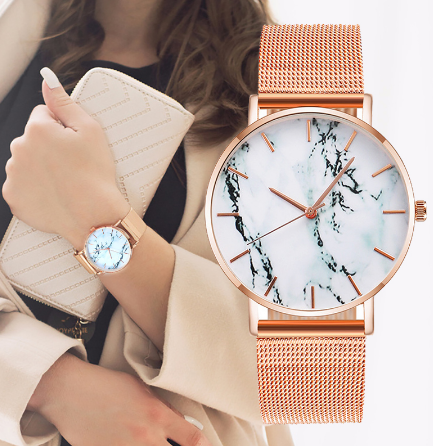 Fashion Rose Gold Mesh Band Creative Marble Female Wrist Watch Luxury Women Quartz Watches Gifts Relogio Feminino Drop Shipping